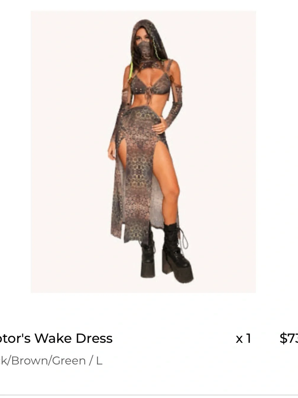 iHeartRaves Holographic Brown-Green High-Slit Festival Skirt Set